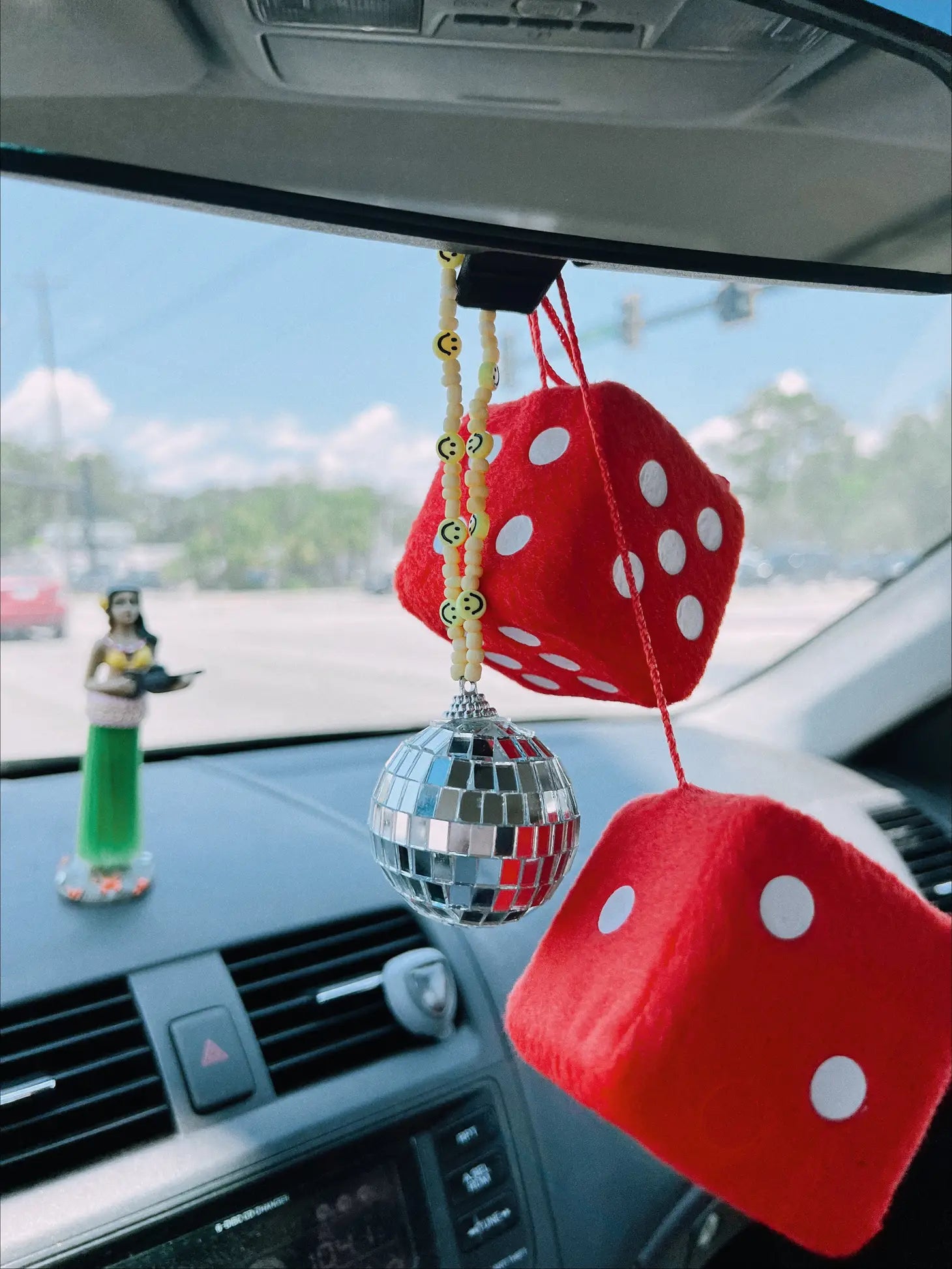Red Cowboy Hat Disco Ball Car Hanging Rear View Mirror Accessory L