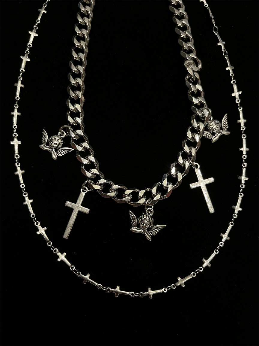 Angel and Cross Stack Necklace